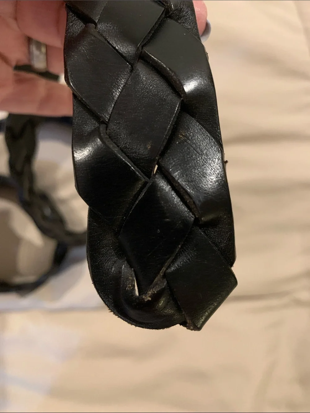Braided Black Leather Men’s Belt with Brushed Silver Buckle 38
